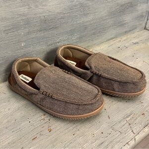 Dearfoams Cozy Comfort Tan Tweed Canvas Rubber Sole Slippers 9-10 Like‎ New